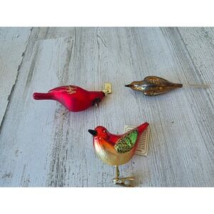 Glass bird Cardinal ornament clip Xmas tree old world glitter old world ornament